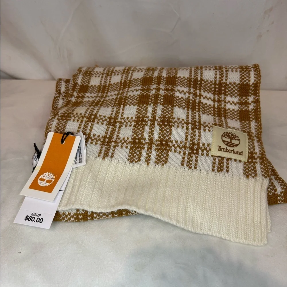 NWT Timberland Tan and Cream Checkered Scarf